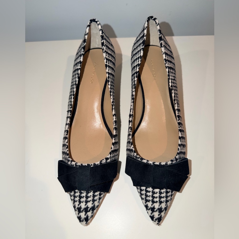 New Ann Taylor Reese Black Houndstooth Bow Kitten Heels 8